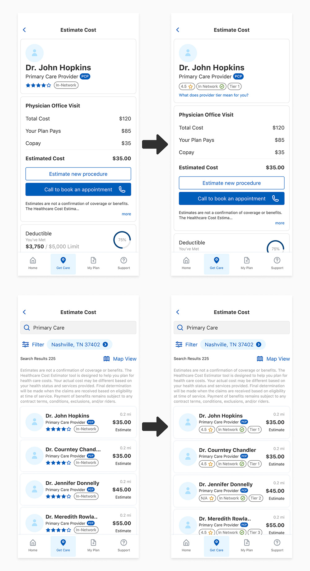 Before and after screens of a new product being added to the app.