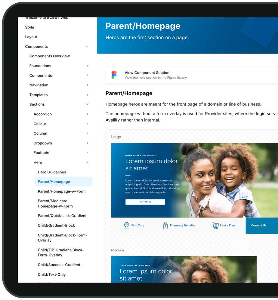 BCBSTN design system component examples.